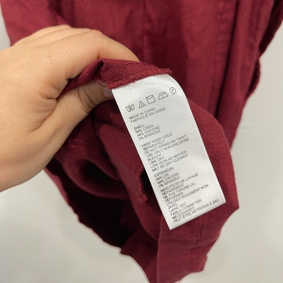 UO Angelique Belted Stretch Linen Dress Wine New 4 - Picture 10 of 13